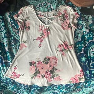 A floral with lace top, by lobo, white and pink